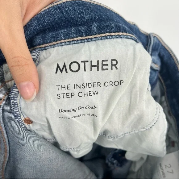 Mother The Insider Crop Step Chew Distressed Dark Wash Jeans in Dancing on Coals - Picture 5 of 8
